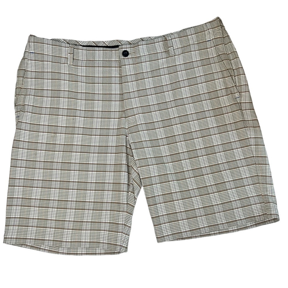 TOMMY BAHAMA Men's Brown Tan Plaid Nylon Stretch Flat Front Golf Shorts Size 40